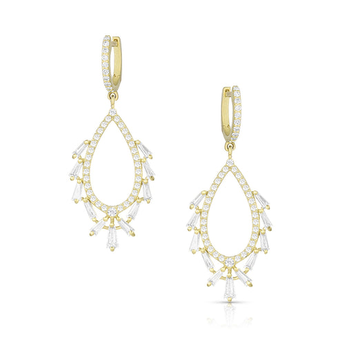 diamond feathers 18k gold teardrop earrings on diamond-faced huggie hoops <span class='visuallyhidden'>Call, text 323-404-2959 for shop help.</span>